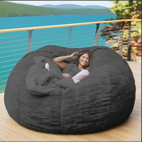 2,13 m großer, flauschiger Sitzsackbezug aus Plüsch – ohne Füllung | DIY-Füllung, Pouf, Schlafsofa for Erwachsene und Jugendliche, weiche Couch, Wohnheim, Wohnzimmer, Bodensitzgelegenheit(Dark grey) von KBZSlyn