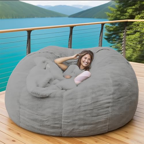 2,13 m großer, flauschiger Sitzsackbezug aus Plüsch – ohne Füllung | DIY-Füllung, Pouf, Schlafsofa for Erwachsene und Jugendliche, weiche Couch, Wohnheim, Wohnzimmer, Bodensitzgelegenheit(Light grey) von KBZSlyn