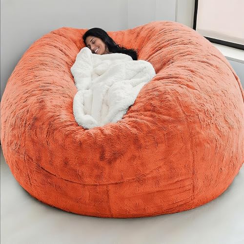 2,13 m großer, flauschiger Sitzsackbezug aus Plüsch – ohne Füllung | DIY-Füllung, Pouf, Schlafsofa for Erwachsene und Jugendliche, weiche Couch, Wohnheim, Wohnzimmer, Bodensitzgelegenheit(Orange) von KBZSlyn