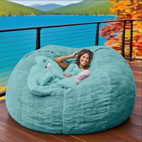 2,13 m großer, flauschiger Sitzsackbezug aus Plüsch – ohne Füllung | DIY-Füllung, Pouf, Schlafsofa for Erwachsene und Jugendliche, weiche Couch, Wohnheim, Wohnzimmer, Bodensitzgelegenheit(Sky blue) von KBZSlyn