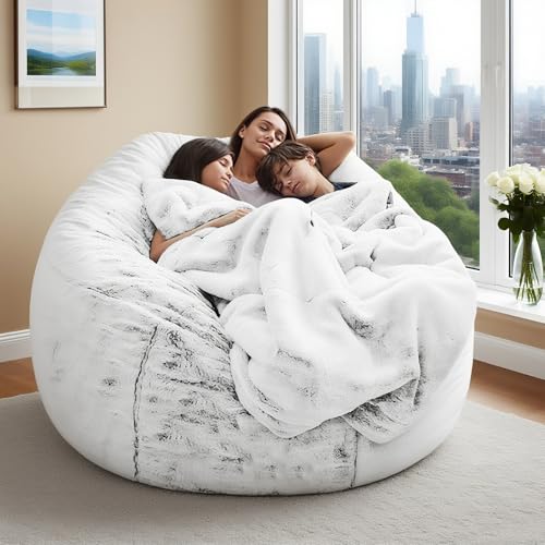 2,13 m großer, flauschiger Sitzsackbezug aus Plüsch – ohne Füllung | DIY-Füllung, Pouf, Schlafsofa for Erwachsene und Jugendliche, weiche Couch, Wohnheim, Wohnzimmer, Bodensitzgelegenheit(Snow black) von KBZSlyn