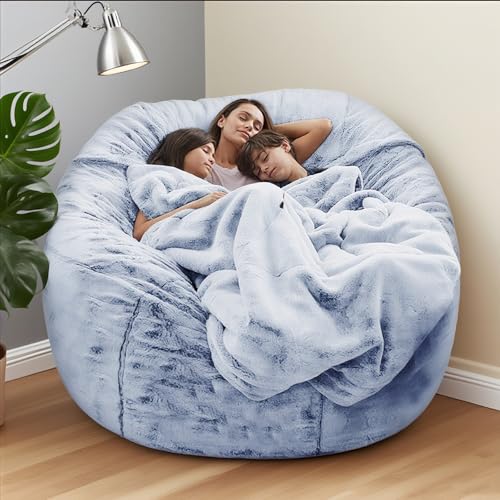 2,13 m großer, flauschiger Sitzsackbezug aus Plüsch – ohne Füllung | DIY-Füllung, Pouf, Schlafsofa for Erwachsene und Jugendliche, weiche Couch, Wohnheim, Wohnzimmer, Bodensitzgelegenheit(Snow blue) von KBZSlyn