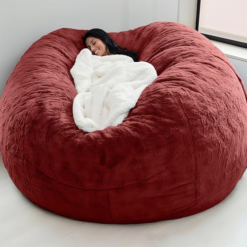 2,13 m großer, flauschiger Sitzsackbezug aus Plüsch – ohne Füllung | DIY-Füllung, Pouf, Schlafsofa for Erwachsene und Jugendliche, weiche Couch, Wohnheim, Wohnzimmer, Bodensitzgelegenheit(Wine red) von KBZSlyn