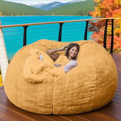 2,13 m großer, flauschiger Sitzsackbezug aus Plüsch – ohne Füllung | DIY-Füllung, Pouf, Schlafsofa for Erwachsene und Jugendliche, weiche Couch, Wohnheim, Wohnzimmer, Bodensitzgelegenheit(Yellow) von KBZSlyn