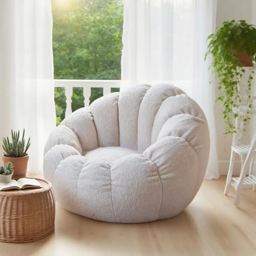 KBZSlyn Bean Bag Cover Fluffy Beanbag Chair (No Filling) Pumpkin Shaped Bean Bag Lounge Chair Without Filler for Adults Empty Lazy Sofa for Living Room, Bedroom(Beige) von KBZSlyn