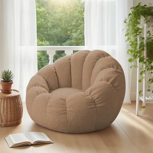 KBZSlyn Bean Bag Cover Fluffy Beanbag Chair (No Filling) Pumpkin Shaped Bean Bag Lounge Chair Without Filler for Adults Empty Lazy Sofa for Living Room, Bedroom(Coffee) von KBZSlyn