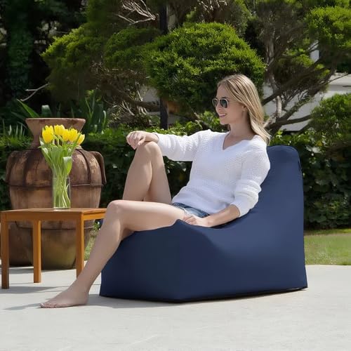 KBZSlyn Bezug for Sitzsack for den Außenbereich (ohne Füllung), wasserdichte Oxford-Chaiselongue, ultraweich, for Erwachsene Einsitzer-Sofa ideal for Schwimmbecken(1-seat-Dark Blue) von KBZSlyn