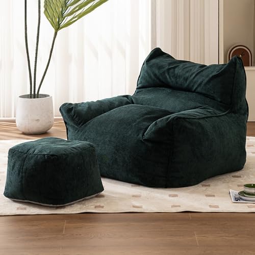 KBZSlyn Bezug for Sitzsäcke (ohne Füllung), riesiges Sitzsack-Sofa for Erwachsene und Teenager, Bequeme große Sitzsäcke aus Cord mit Armlehnen for Schlafzimmer und Wohnzimmer(Dark Green) von KBZSlyn