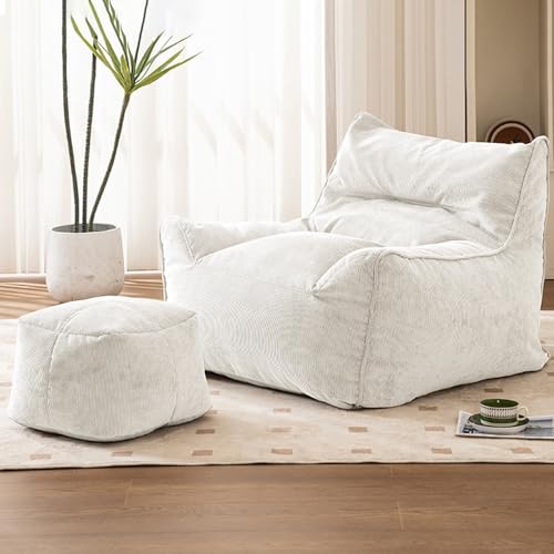 KBZSlyn Bezug for Sitzsäcke (ohne Füllung), riesiges Sitzsack-Sofa for Erwachsene und Teenager, Bequeme große Sitzsäcke aus Cord mit Armlehnen for Schlafzimmer und Wohnzimmer(White) von KBZSlyn