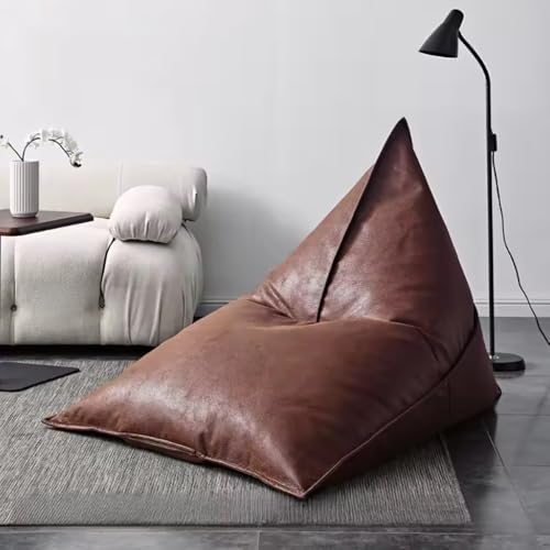 KBZSlyn Big Luxury Triangle Pouf Cover Faux Leather Bean Bag Cover (No Filler) Leatherette Empty Bean Bag Coverwith Easy Carry Handle for Living Room Bedroom Decor(Brown) von KBZSlyn