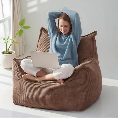 KBZSlyn Cord-Sitzsack-Sesselbezug for Erwachsene (ohne Füllmaterial) ultraweiches pelziges Sofa Ersatz for einsitzige Couch mit abnehmbarem Bezug for Wohnzimmer und Schlafzimmer(Coffee) von KBZSlyn