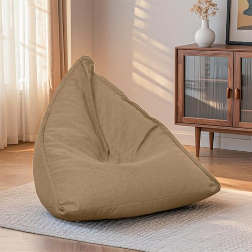 KBZSlyn Leinen-Sitzsackbezug (ohne Füllmaterial), Sitzsack-Stuhlbezug, dreieckiger Loungesessel, waschbarer Pouf, Sitzsack-Couch for Erwachsene, Wohnzimmer, Schlafzimmer(Light Brown) von KBZSlyn