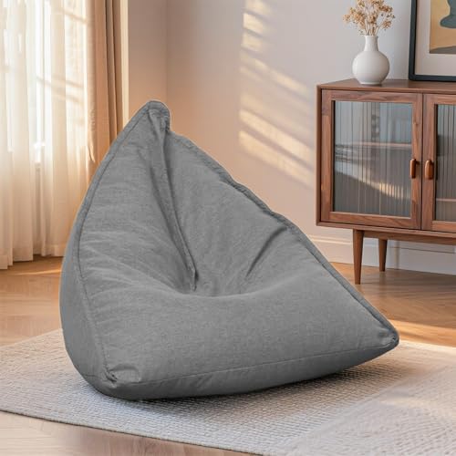 KBZSlyn Leinen-Sitzsackbezug (ohne Füllmaterial), Sitzsack-Stuhlbezug, dreieckiger Loungesessel, waschbarer Pouf, Sitzsack-Couch for Erwachsene, Wohnzimmer, Schlafzimmer(Light Gray) von KBZSlyn
