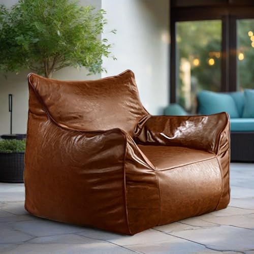 KBZSlyn Luxuriöser Sitzsackbezug aus PU-Leder (ohne Füllstoff), wasserdicht, befüllbar, für Wohnzimmer/Schlafzimmer/Schlafsäle, passend für Erwachsene und Kinder (braun) von KBZSlyn