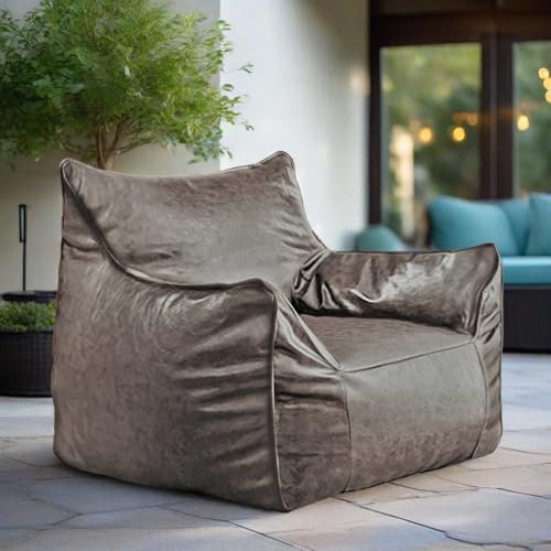 KBZSlyn Luxuriöser Sitzsackbezug aus PU-Leder (ohne Füllstoff), wasserdicht, befüllbar, für Wohnzimmer/Schlafzimmer/Schlafsäle, passend für Erwachsene und Kinder (grau) von KBZSlyn