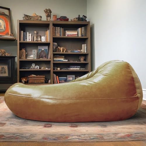 KBZSlyn Nur Bezug for Sitzsack aus PU-Leder (Füllung Nicht im Lieferumfang enthalten) wasserdichter Ersatzbezug for Erwachsene for Gaming-Liege Chaiselongue for das Wohnzimmer(Khaki) von KBZSlyn