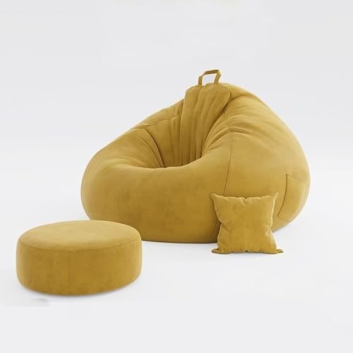 KBZSlyn Nur Bezug for Sitzsack aus Wildlederimitat (ohne Füllung), weicher, atmungsaktiver Schonbezug for Pouf-Ottomane, Wohnzimmer- und Schlafzimmerdekor(Yellow,S) von KBZSlyn