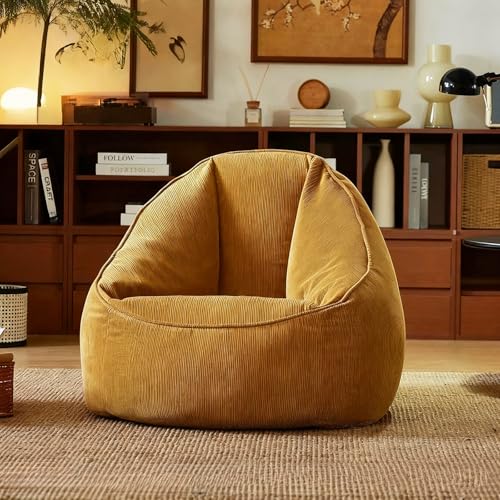 KBZSlyn Riesiger Sitzsackbezug (ohne Füllung) bequemes Cord-Sofa for Erwachsene, Teenager, Lounge-Couch mit Ottomane, Fußstütze, Sessel, Schlafzimmer, Wohnzimmer, Wohnheim(Yellow) von KBZSlyn