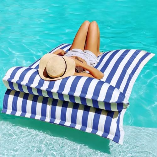 KBZSlyn Schwimmender Sitzsackbezug for Erwachsene (ohne Füllung) Schwimmbecken-Schlafsofa ultraweich wasserdicht Chaiselongue mit Kissen Pouf gestreifte Couch Strand(Navyblue,L-140x180cm-cover) von KBZSlyn