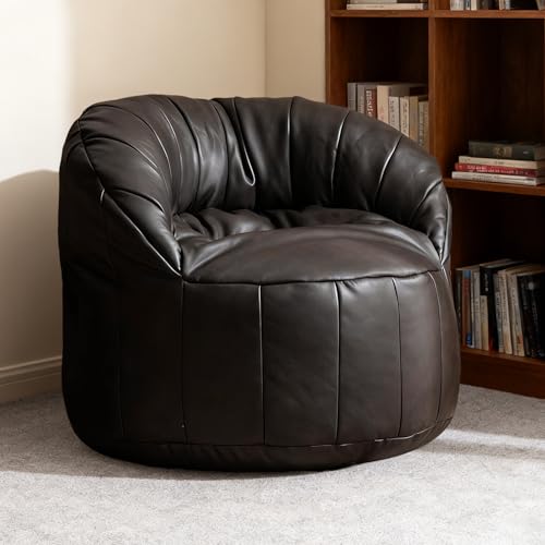 KBZSlyn Sitzsack (nur Bezug) Kunstleder-Sitzsackbezug, Lazy Floor Sofa, großer Sitzsack, Kunstledersessel for Wohnzimmer, Schlafzimmer, Wohnheim, Büro(Black) von KBZSlyn