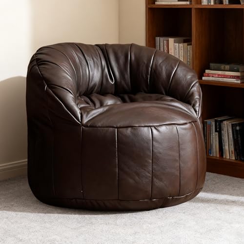 KBZSlyn Sitzsack (nur Bezug) Kunstleder-Sitzsackbezug, Lazy Floor Sofa, großer Sitzsack, Kunstledersessel for Wohnzimmer, Schlafzimmer, Wohnheim, Büro(Dark Brown) von KBZSlyn