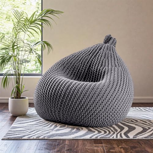KBZSlyn Sitzsack Bezug (ohne Füllmaterial) Gestrickt Sitzsackbezug, Loungesessel for Erwachsene, Fußhocker for Wohnzimmer, Schlafzimmer(Gray) von KBZSlyn
