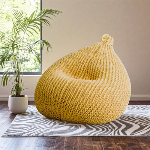 KBZSlyn Sitzsack Bezug (ohne Füllmaterial) Gestrickt Sitzsackbezug, Loungesessel for Erwachsene, Fußhocker for Wohnzimmer, Schlafzimmer(Yellow) von KBZSlyn