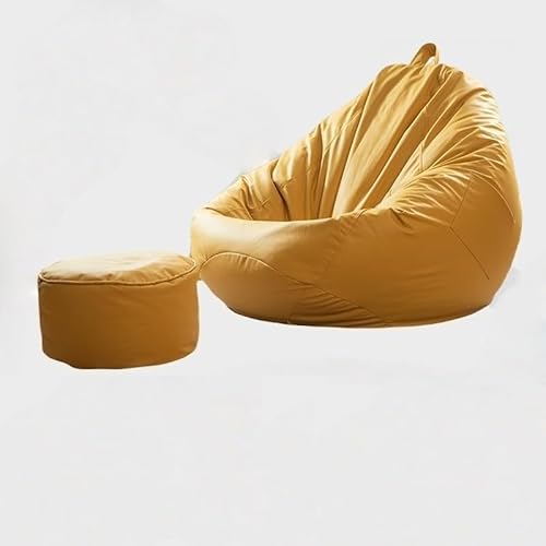 KBZSlyn Sitzsack-Sofabezug aus PU-Leder – waschbar und tragbar for Wohnzimmer, Schlafzimmer, Balkon mit Seitentasche (ohne Füllung)​(Lemon Yellow,L) von KBZSlyn