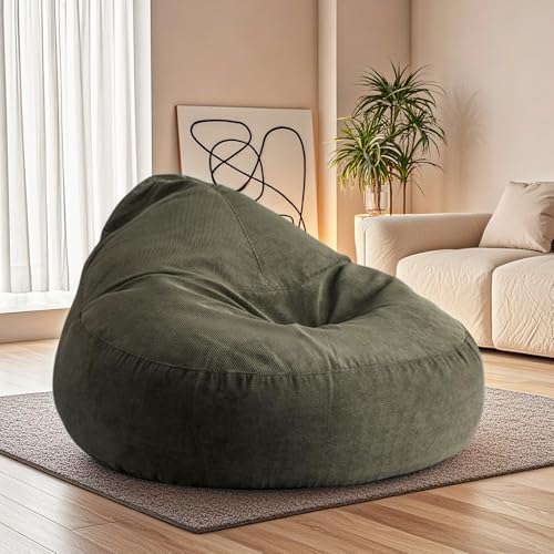 KBZSlyn Sitzsackbezug (ohne Füllmaterial) Cord-Sitzsackbezug, waschbar, Loungesessel, Pouf, Lazy Sofa, Sitzsackcouch for Erwachsene, Wohnzimmer, Schlafzimmer(Dark Green) von KBZSlyn