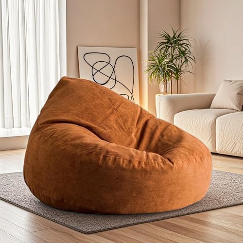 KBZSlyn Sitzsackbezug (ohne Füllmaterial) Cord-Sitzsackbezug, waschbar, Loungesessel, Pouf, Lazy Sofa, Sitzsackcouch for Erwachsene, Wohnzimmer, Schlafzimmer(Orange) von KBZSlyn