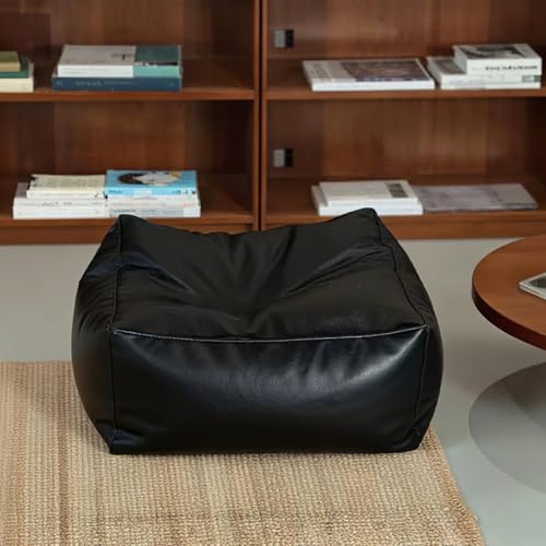 KBZSlyn Sitzsackbezug (ohne Füllmaterial) Kunstleder-Ottomanen-Pouf-Sitzsack-Stuhlbezug Fußhocker for Erwachsene Fußstütze for Wohnzimmer, Schlafzimmer(Black) von KBZSlyn