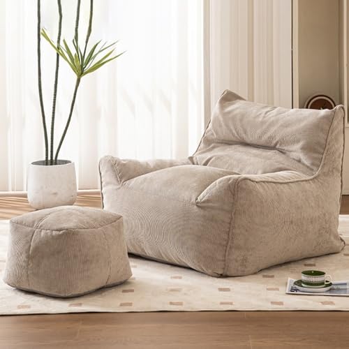 KBZSlyn Sitzsackbezug (ohne Füllung), riesiges Sitzsacksofa for Erwachsene und Teenager, Bequeme große Sitzsäcke aus Cord mit Armlehnen for das Wohnzimmer im Schlafzimmer(Beige,One Set) von KBZSlyn