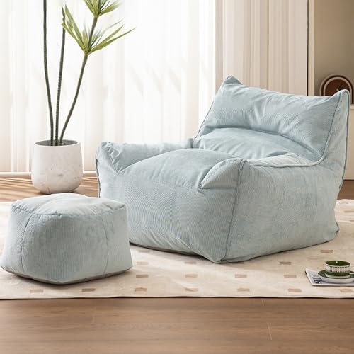 KBZSlyn Sitzsackbezug (ohne Füllung), riesiges Sitzsacksofa for Erwachsene und Teenager, Bequeme große Sitzsäcke aus Cord mit Armlehnen for das Wohnzimmer im Schlafzimmer(Blue,One Set) von KBZSlyn