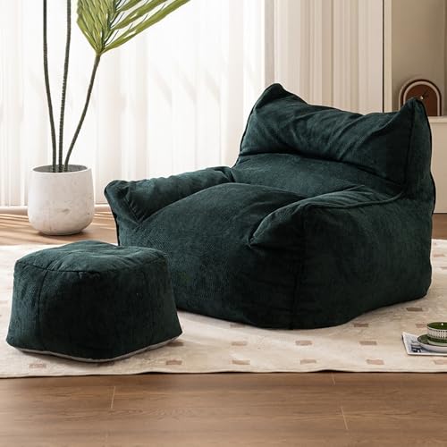 KBZSlyn Sitzsackbezug (ohne Füllung), riesiges Sitzsacksofa for Erwachsene und Teenager, Bequeme große Sitzsäcke aus Cord mit Armlehnen for das Wohnzimmer im Schlafzimmer(Dark Green,One Set) von KBZSlyn