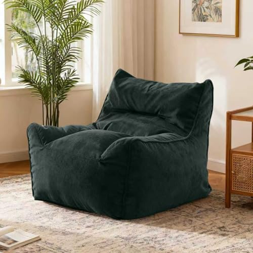 KBZSlyn Sitzsackbezug (ohne Füllung), riesiges Sitzsacksofa for Erwachsene und Teenager, Bequeme große Sitzsäcke aus Cord mit Armlehnen for das Wohnzimmer im Schlafzimmer(Dark Green,Single) von KBZSlyn