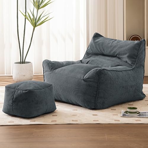 KBZSlyn Sitzsackbezug (ohne Füllung), riesiges Sitzsacksofa for Erwachsene und Teenager, Bequeme große Sitzsäcke aus Cord mit Armlehnen for das Wohnzimmer im Schlafzimmer(Gray,One Set) von KBZSlyn