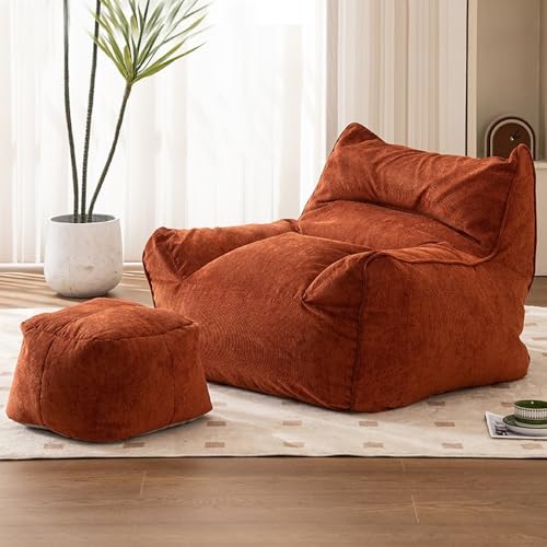 KBZSlyn Sitzsackbezug (ohne Füllung), riesiges Sitzsacksofa for Erwachsene und Teenager, Bequeme große Sitzsäcke aus Cord mit Armlehnen for das Wohnzimmer im Schlafzimmer(Red,One Set) von KBZSlyn