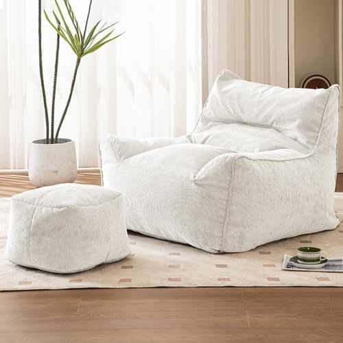 KBZSlyn Sitzsackbezug (ohne Füllung), riesiges Sitzsacksofa for Erwachsene und Teenager, Bequeme große Sitzsäcke aus Cord mit Armlehnen for das Wohnzimmer im Schlafzimmer(White,One Set) von KBZSlyn