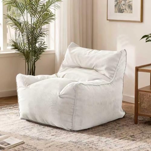 KBZSlyn Sitzsackbezug (ohne Füllung), riesiges Sitzsacksofa for Erwachsene und Teenager, Bequeme große Sitzsäcke aus Cord mit Armlehnen for das Wohnzimmer im Schlafzimmer(White,Single) von KBZSlyn