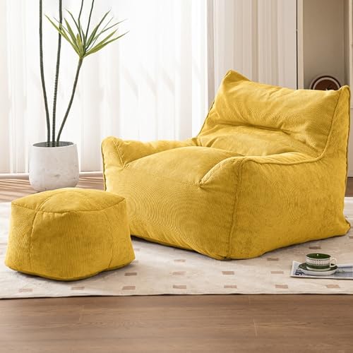 KBZSlyn Sitzsackbezug (ohne Füllung), riesiges Sitzsacksofa for Erwachsene und Teenager, Bequeme große Sitzsäcke aus Cord mit Armlehnen for das Wohnzimmer im Schlafzimmer(Yellow,One Set) von KBZSlyn