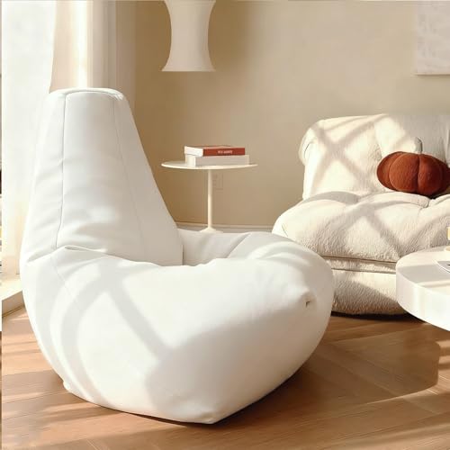 KBZSlyn Sitzsackbezug (ohne Füllung) Kunstkaschmir, Lazy Sofa, Sitzsack-Pouf, ultraweiche Couch, leerer Lounge-Puff, bequemer Bodensitz for Erwachsene, Wohnzimmer, Schlafzimmer(D80cm-beige White) von KBZSlyn