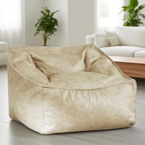 KBZSlyn Sitzsackbezug (ohne Füllung) Sitzsackbezug aus PU-Leder, bequemer Loungesessel for Erwachsene, bequemer Sitzsack ohne Füllung, Couchsofa for Wohnzimmer, Schlafzimmer(Beige) von KBZSlyn