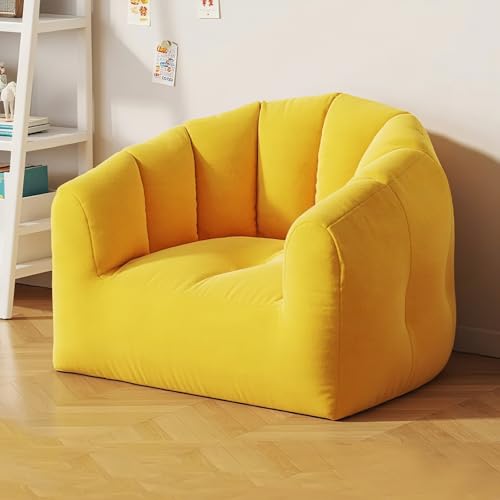 KBZSlyn Sitzsackbezug aus Baumwolle (ohne Füllung) Einzel- und 2-Sitzer-Sofa Sessel, weicher Pouf Lounge Lazy-Sofa Bettbezug – abnehmbar tragbar rahmenlose Möbel(1-seat-Yellow) von KBZSlyn