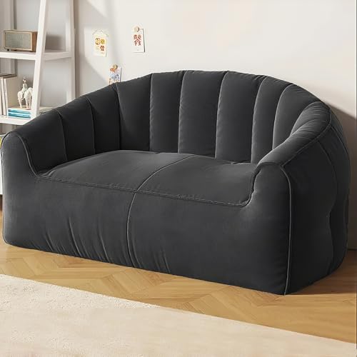 KBZSlyn Sitzsackbezug aus Baumwolle (ohne Füllung) Einzel- und 2-Sitzer-Sofa Sessel, weicher Pouf Lounge Lazy-Sofa Bettbezug – abnehmbar tragbar rahmenlose Möbel(2-seat-Carbon) von KBZSlyn
