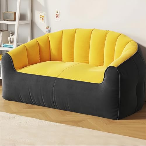 KBZSlyn Sitzsackbezug aus Baumwolle (ohne Füllung) Einzel- und 2-Sitzer-Sofa Sessel, weicher Pouf Lounge Lazy-Sofa Bettbezug – abnehmbar tragbar rahmenlose Möbel(2-seat-YEL-Carbon) von KBZSlyn