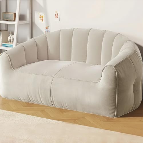 KBZSlyn Sitzsackbezug aus Baumwolle (ohne Füllung) Einzel- und 2-Sitzer-Sofa Sessel, weicher Pouf Lounge Lazy-Sofa Bettbezug – abnehmbar tragbar rahmenlose Möbel(2-seat-beige) von KBZSlyn