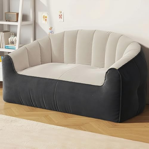 KBZSlyn Sitzsackbezug aus Baumwolle (ohne Füllung) Einzel- und 2-Sitzer-Sofa Sessel, weicher Pouf Lounge Lazy-Sofa Bettbezug – abnehmbar tragbar rahmenlose Möbel(2-seat-beige-Carbon) von KBZSlyn
