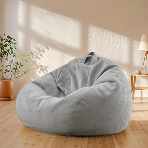 KBZSlyn Sitzsackbezug aus Chenille (ohne Füllmaterial), nur Sitzsack-Sofabezug, Loungesessel for Erwachsene, Sitzsackbezug for drinnen und draußen(Light Grey) von KBZSlyn