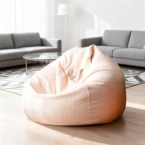 KBZSlyn Sitzsackbezug aus Chenille-Samt (ohne Füllmaterial), Sitzsackbezug, weicher Loungesessel, Pouf-Sofa for Erwachsene, Wohnzimmer, Schlafzimmer(Beige White,D100cm) von KBZSlyn