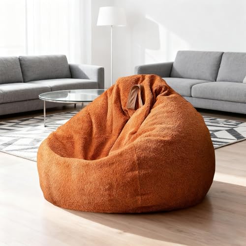 KBZSlyn Sitzsackbezug aus Chenille-Samt (ohne Füllmaterial), Sitzsackbezug, weicher Loungesessel, Pouf-Sofa for Erwachsene, Wohnzimmer, Schlafzimmer(Brown,D90cm) von KBZSlyn